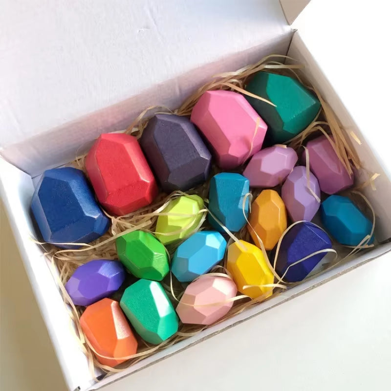 Montessori Wooden Sorting Stacking Rocks Stones Sensory Toddler Toys Learning Toys Building Blocks Game for Kids Birthday Gifts