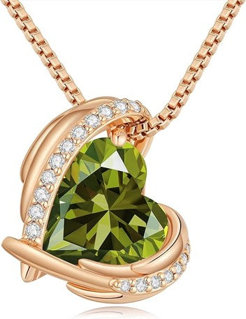 Love Heart Pendant Necklaces for Women, Silver Tone Rose Gold Tone Birthstone Jewelry Gifts for Wife Her