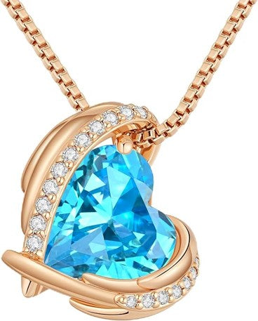 Love Heart Pendant Necklaces for Women, Silver Tone Rose Gold Tone Birthstone Jewelry Gifts for Wife Her