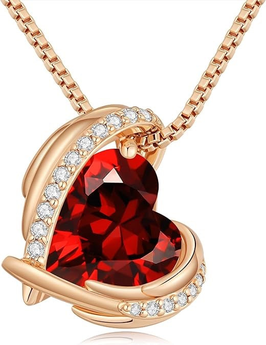 Love Heart Pendant Necklaces for Women, Silver Tone Rose Gold Tone Birthstone Jewelry Gifts for Wife Her