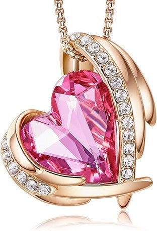 Love Heart Pendant Necklaces for Women, Silver Tone Rose Gold Tone Birthstone Jewelry Gifts for Wife Her