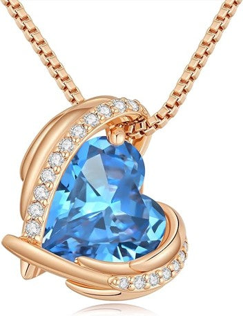 Love Heart Pendant Necklaces for Women, Silver Tone Rose Gold Tone Birthstone Jewelry Gifts for Wife Her