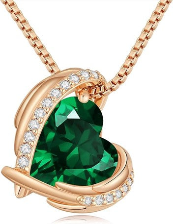 Love Heart Pendant Necklaces for Women, Silver Tone Rose Gold Tone Birthstone Jewelry Gifts for Wife Her