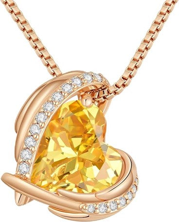 Love Heart Pendant Necklaces for Women, Silver Tone Rose Gold Tone Birthstone Jewelry Gifts for Wife Her