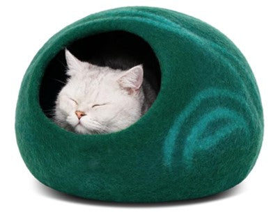 Premium Felt Cat Bed Cave - Handmade 100% Merino Wool Bed for Cats and Kittens, Cat (Large, Slate Grey)