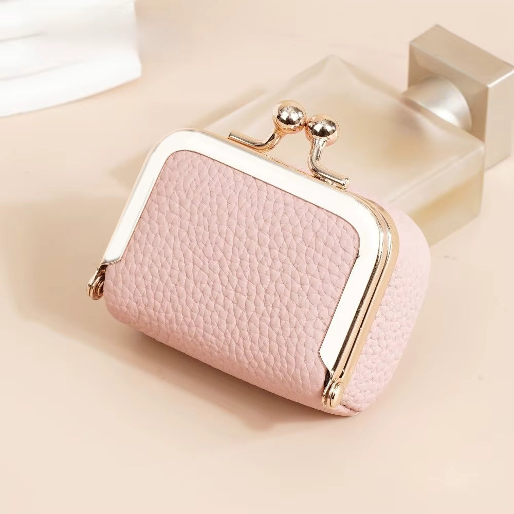 Genuine Leather Kiss Lock Coin Purse - Mini Square Jewelry Bag for Earrings & Small Items