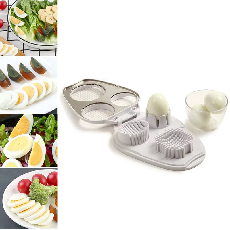 3-in-1 Egg Slicer - Stainless Steel Hard Boiled Egg Cutter for Slicing & Chopping