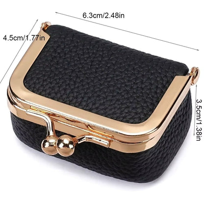 Genuine Leather Kiss Lock Coin Purse - Mini Square Jewelry Bag for Earrings & Small Items
