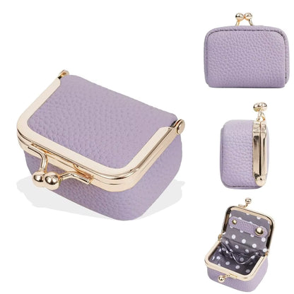 Genuine Leather Kiss Lock Coin Purse - Mini Square Jewelry Bag for Earrings & Small Items
