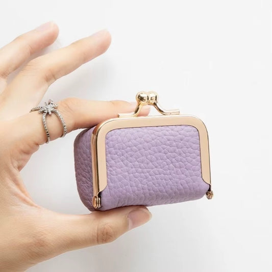 Genuine Leather Kiss Lock Coin Purse - Mini Square Jewelry Bag for Earrings & Small Items