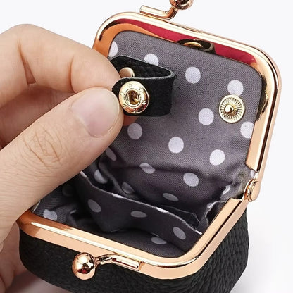 Genuine Leather Kiss Lock Coin Purse - Mini Square Jewelry Bag for Earrings & Small Items