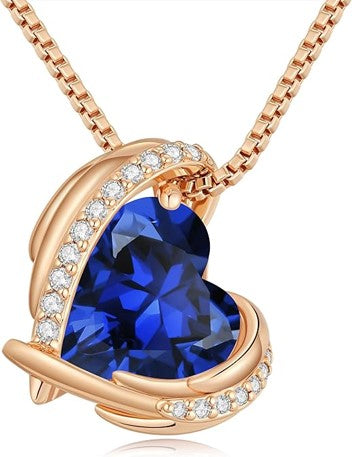 Love Heart Pendant Necklaces for Women, Silver Tone Rose Gold Tone Birthstone Jewelry Gifts for Wife Her