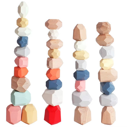 Montessori Wooden Sorting Stacking Rocks Stones Sensory Toddler Toys Learning Toys Building Blocks Game for Kids Birthday Gifts