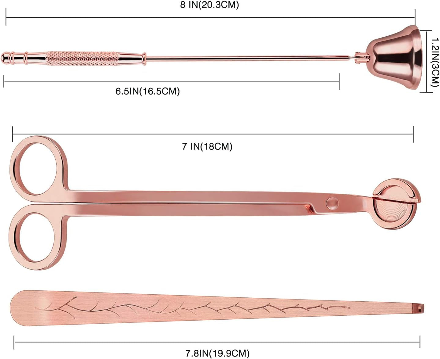 3 in 1 Candle Accessory Set - Candle Wick Trimmer, Cutter, Snuffer Extinguisher, Dipper - Rose Gold - Women'S Day Gift