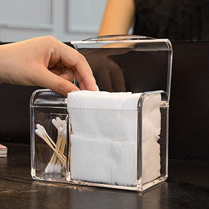 Qtip Holder Dispenser for Cotton Ball Swab, Cotton round Pads, Floss,3 Compartment Plastic Apothecary Jars,Bathroom Organization and Storage,Vanity Organizers and Storage,Clear
