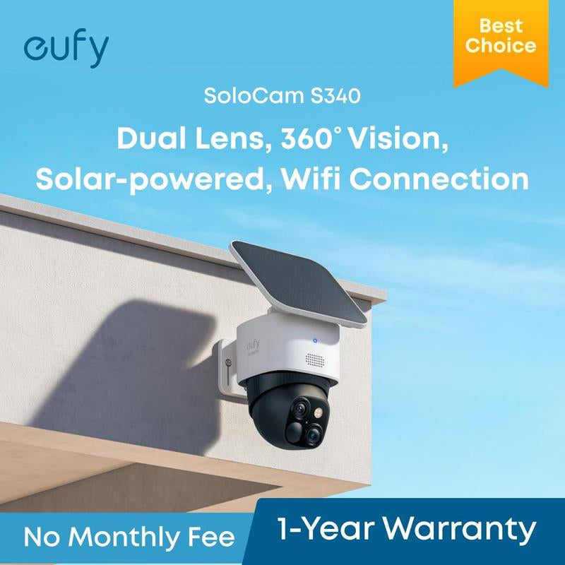 Eufy Security Solocam S340 360° Pan & Tilt Solar Security Camera 2.4 Ghz Wi-Fi No Monthly Fee Homebase S380 Compatible - Ai Auto Lock and Tracking