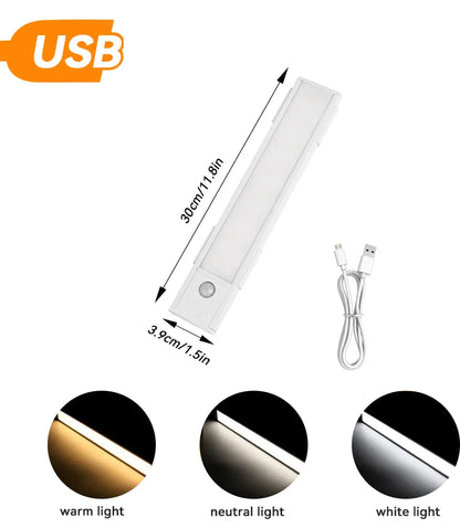 LED Motion Sensor Light Night Light USB under Cabinet Light for Kitchen Cabinet Bedroom Wardrobe Sensor Indoor Lighting