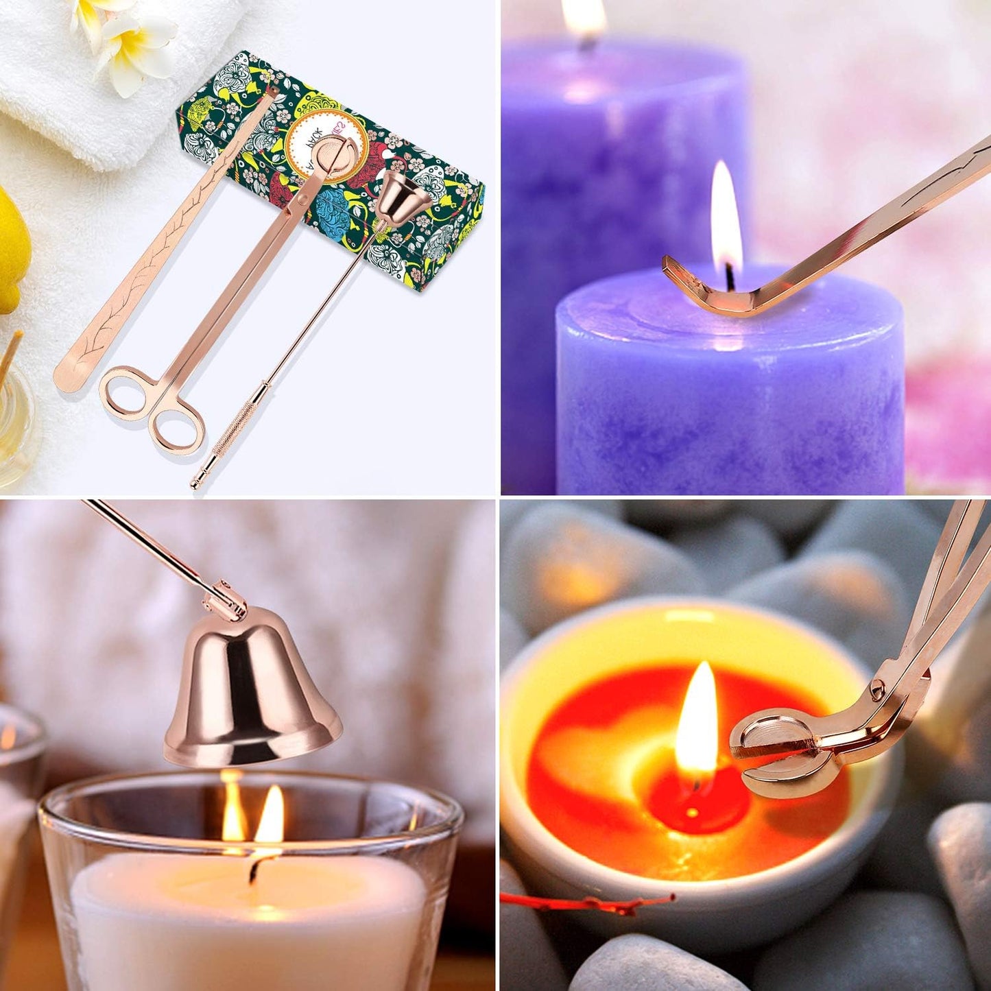 3 in 1 Candle Accessory Set - Candle Wick Trimmer, Cutter, Snuffer Extinguisher, Dipper - Rose Gold - Women'S Day Gift
