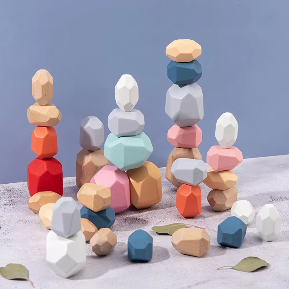 Montessori Wooden Sorting Stacking Rocks Stones Sensory Toddler Toys Learning Toys Building Blocks Game for Kids Birthday Gifts