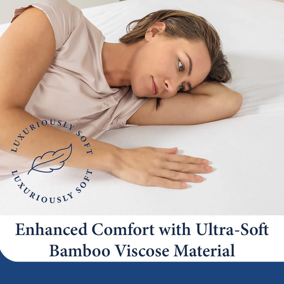 Luxury Mattress Protector - Blend of Rayon Derived from Bamboo - College Dorm Room Essentials - Ultra Soft Comfort, Stays Cool & Quiet - Premium Fitted Sheet Style (Twin XL)