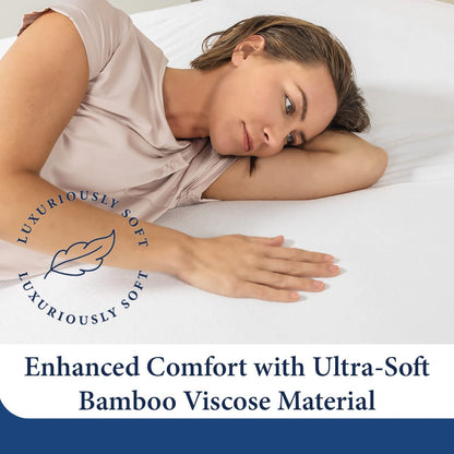 Luxury Mattress Protector - Blend of Rayon Derived from Bamboo - College Dorm Room Essentials - Ultra Soft Comfort, Stays Cool & Quiet - Premium Fitted Sheet Style (Twin XL)