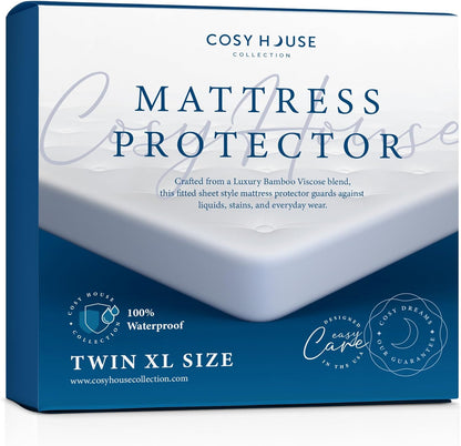 Luxury Mattress Protector - Blend of Rayon Derived from Bamboo - College Dorm Room Essentials - Ultra Soft Comfort, Stays Cool & Quiet - Premium Fitted Sheet Style (Twin XL)