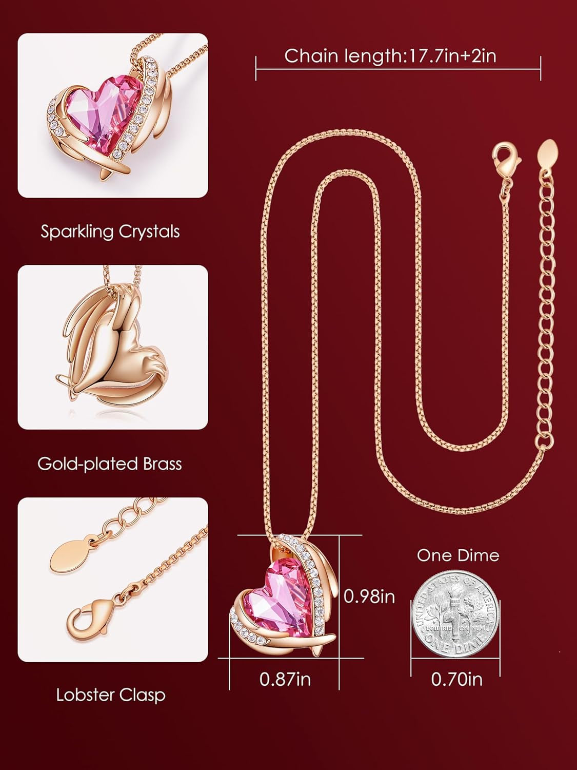 Christmas Gifts for Women，Love Heart Pendant Necklaces for Women, Silver Tone Rose Gold Tone Birthstone Jewelry Gifts for Wife Her