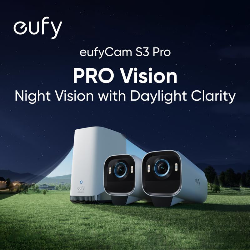 Eufycam S3 Pro 2-Cam Kit, Solar Camera Outdoor Wireless, Maxcolor Night Vision, 4K Security Camera with Solar Panel, Forever Power 2.0, Face Recognition AI, Expandable Local Storage, No Monthly Fee｜Spingtok