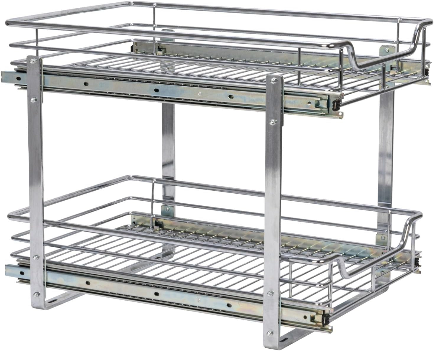 Glidez Multipurpose Chrome-Plated Steel Pull-Out/Slide-Out Basket Storage Organizer for under Cabinet Use - 2-Tier Design - Fits Standard Size Cabinet or Shelf, Chrome