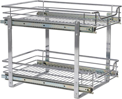 Glidez Multipurpose Chrome-Plated Steel Pull-Out/Slide-Out Basket Storage Organizer for under Cabinet Use - 2-Tier Design - Fits Standard Size Cabinet or Shelf, Chrome