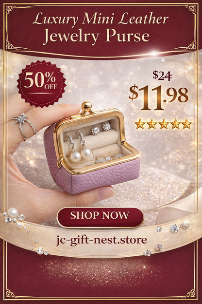 Genuine Leather Kiss Lock Coin Purse - Mini Square Jewelry Bag for Earrings & Small Items